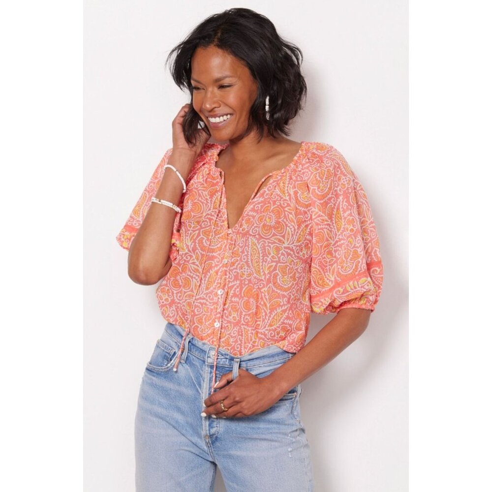 Cleobella Pink & Orange Paisley Peasant Blouse
